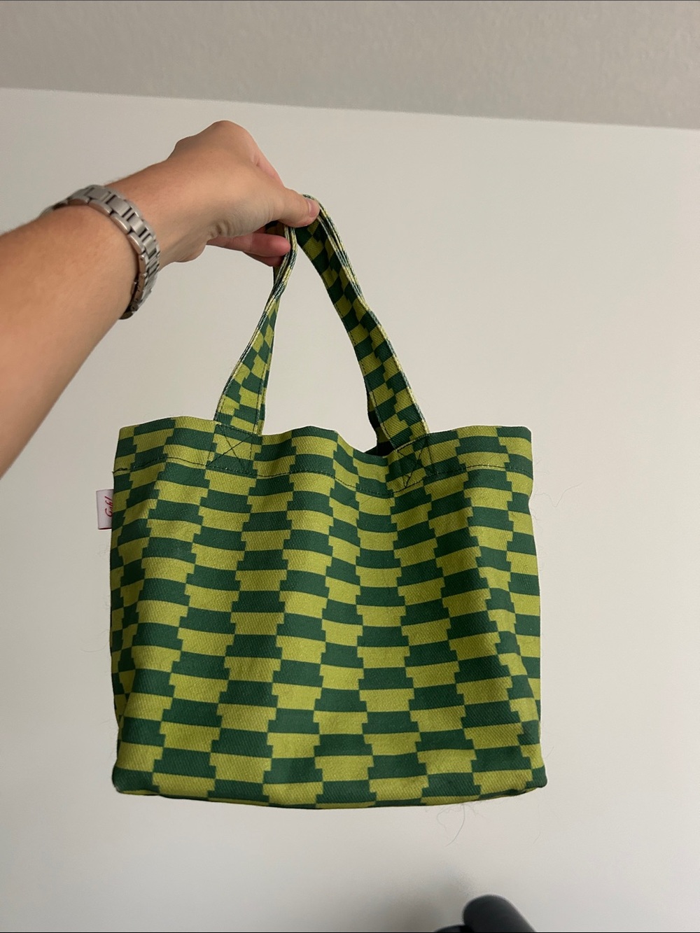 Lisa Says Gah Green Checkered Canvas Tote